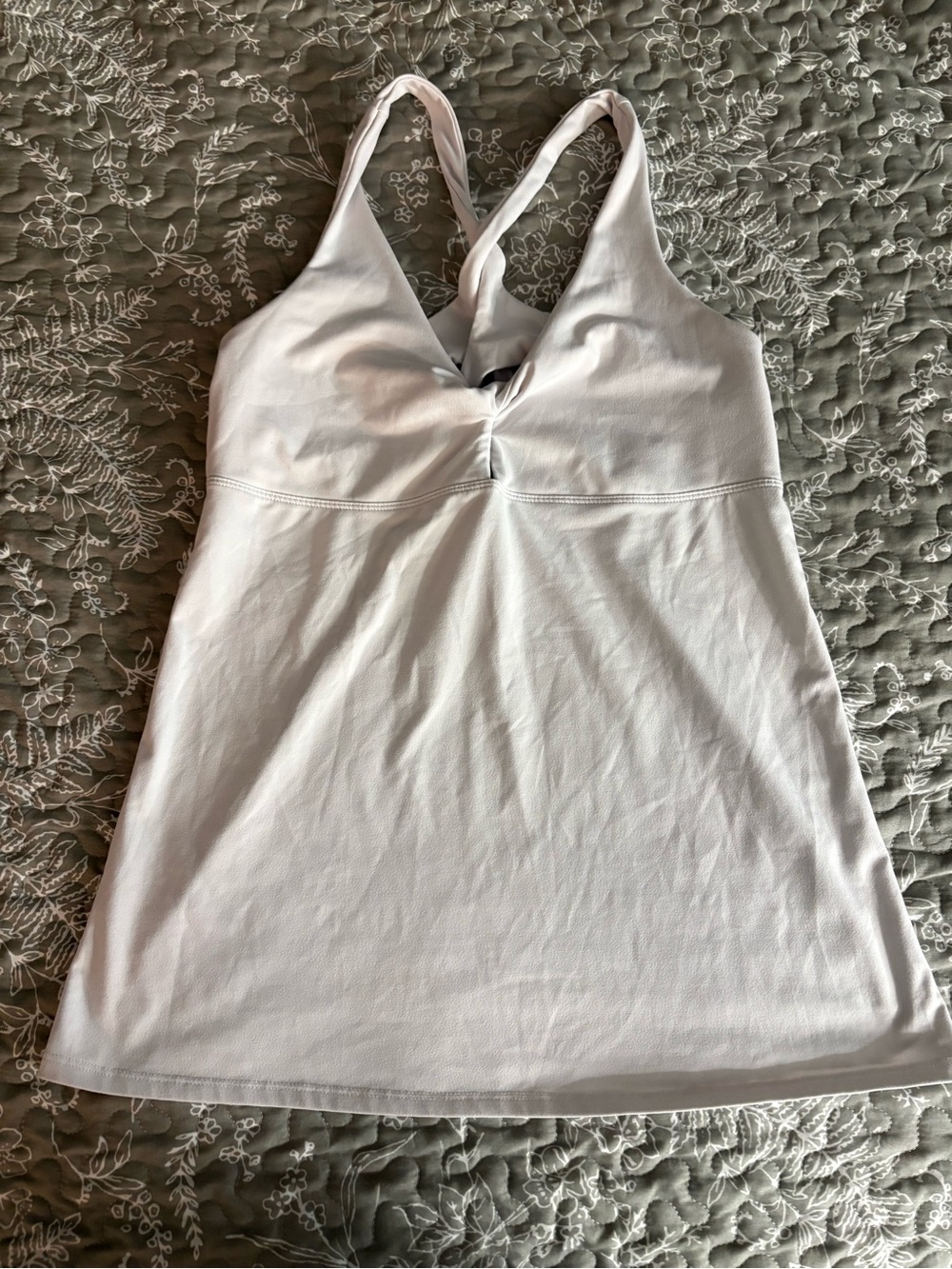 Fabletics White Racerback V-Neck Tank with Built-In Shelf